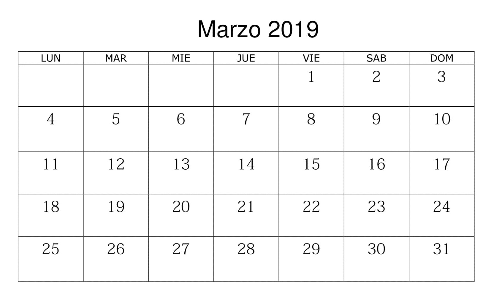 Calendario Marzo 2019 Argentina